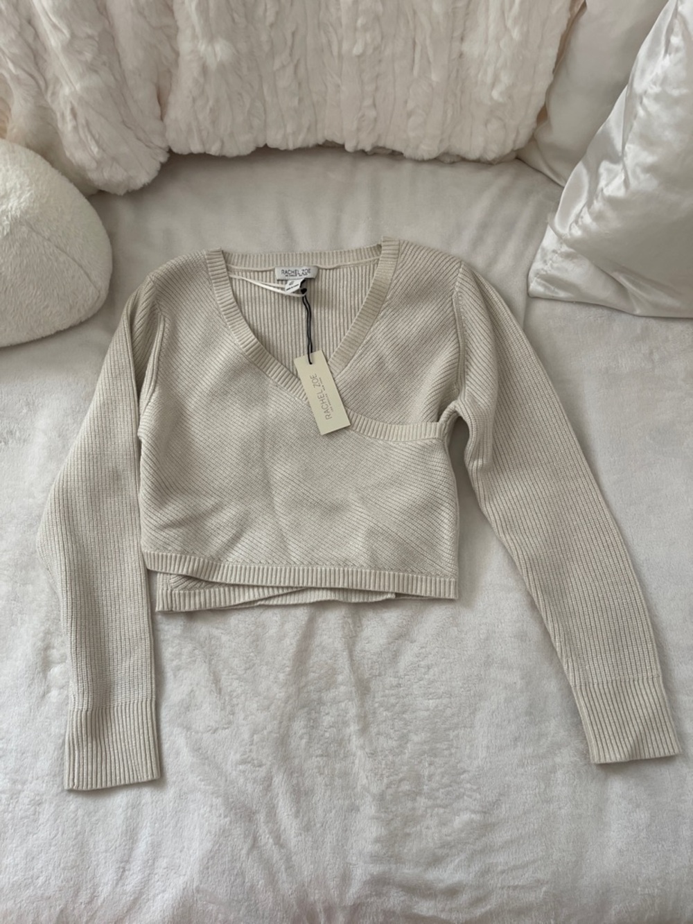Rachel Zoe Cream Ribbed Knit Sweater
